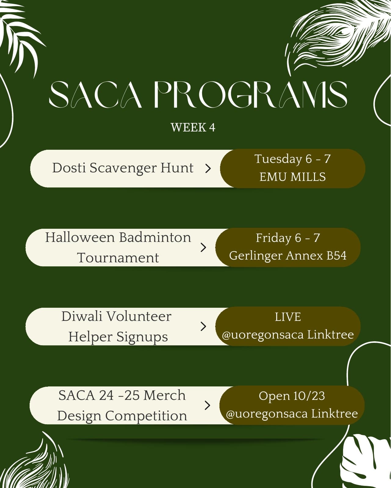 SACA programs week schedule